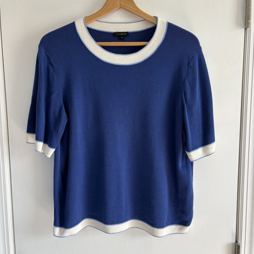 Talbots Periwinkle Blue Short Sleeve Sweater XL Coquette Cottagecore Soft Girl
